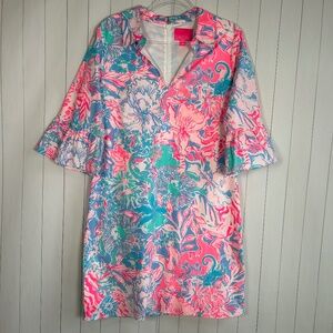 Lilly Pulitzer size 10 Ginger shift dress 3/4 bell sleeve blue Peri Viva la Lill